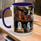 Halloween Ghost Bookshelf Mug, Cute Ghost Coffee Mug, Book Lover Gift, Spooky Books Mug, Fall Mug, Gothic Library Cup, Dark Academia Mug