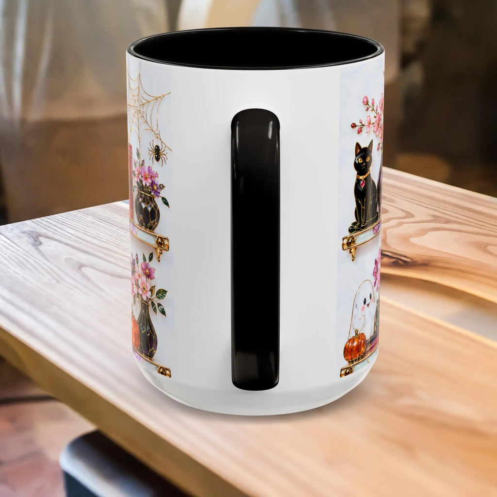 Halloween Ghost Bookshelf Mug, Black Cat Coffee Mug, Book Lover Gift, Witchy Ghost Mug, Spooky Library Cup, Fall Mug, Dark Academia Mug