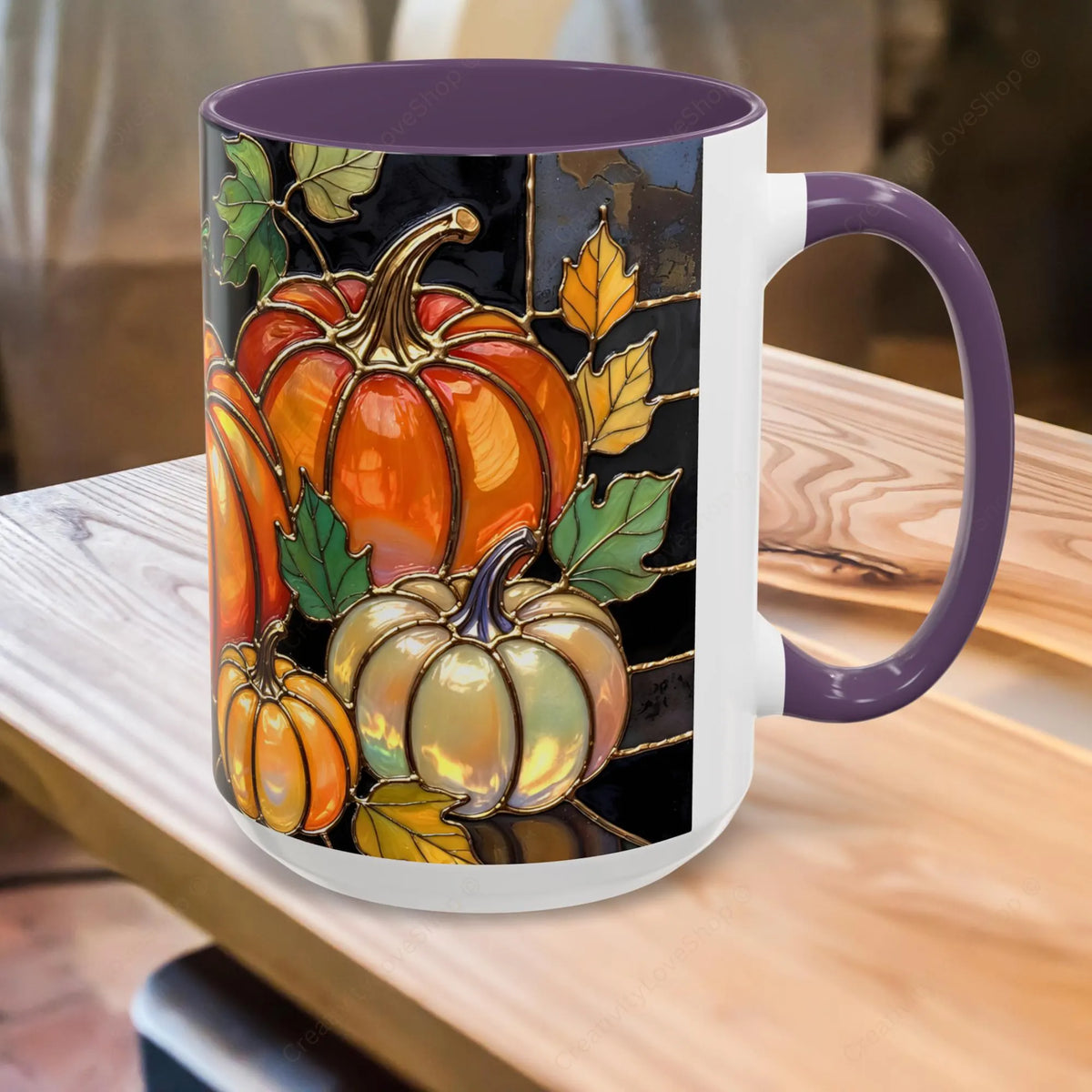 Pumpkin Mug, Fall Coffee Mug, Autumn Pumpkin Cup, Stained Glass Pumpkin Mug, Cozy Fall Gift, Thanksgiving Mug, Halloween Mug