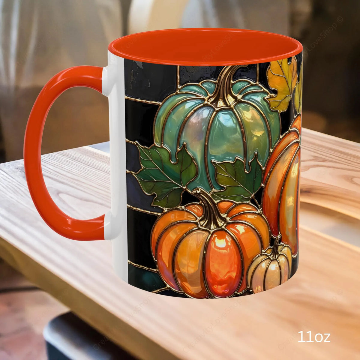 Pumpkin Mug, Fall Coffee Mug, Autumn Pumpkin Cup, Stained Glass Pumpkin Mug, Cozy Fall Gift, Thanksgiving Mug, Halloween Mug