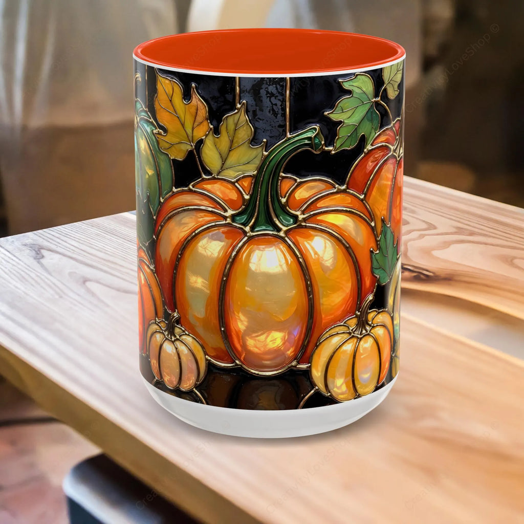 Pumpkin Mug, Fall Coffee Mug, Autumn Pumpkin Cup, Stained Glass Pumpkin Mug, Cozy Fall Gift, Thanksgiving Mug, Halloween Mug