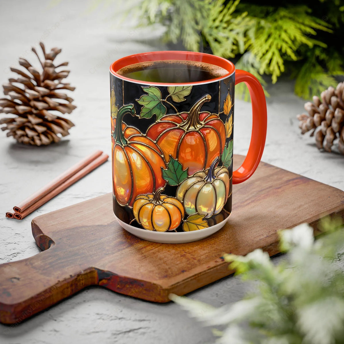 Pumpkin Mug, Fall Coffee Mug, Autumn Pumpkin Cup, Stained Glass Pumpkin Mug, Cozy Fall Gift, Thanksgiving Mug, Halloween Mug