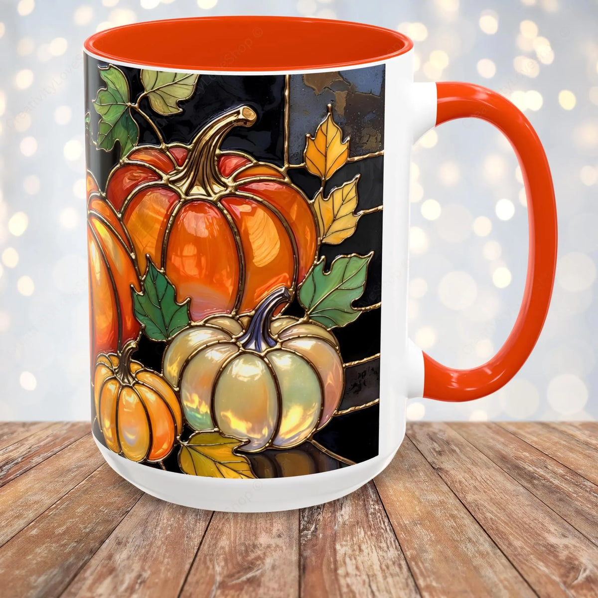 Pumpkin Mug, Fall Coffee Mug, Autumn Pumpkin Cup, Stained Glass Pumpkin Mug, Cozy Fall Gift, Thanksgiving Mug, Halloween Mug