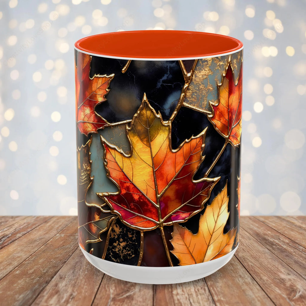 Autumn Leaves Mug, Fall Coffee Mug, Maple Leaf Mug, Stained Glass Style Mug, Thanksgiving Mug, Cozy Fall Gift, Autumn Coffee Cup