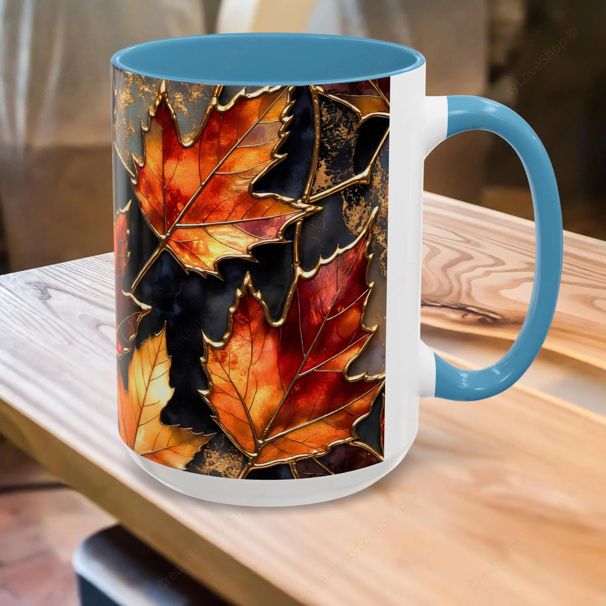 Autumn Leaves Mug, Fall Coffee Mug, Maple Leaf Mug, Stained Glass Style Mug, Thanksgiving Mug, Cozy Fall Gift, Autumn Coffee Cup