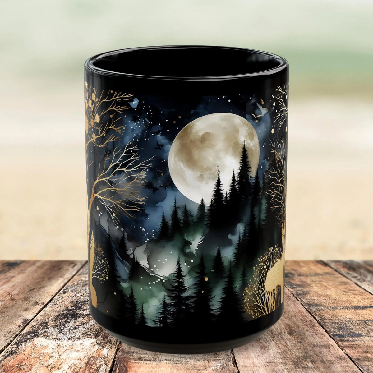 Dark Forest Mug, Mystical Night Coffee Mug, Witchy Moon Mug, Gothic Forest Dark Academia Mug, Mystical Forest Coffee Cup, Halloween Cup 15oz