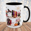 Halloween Ghost Bookshelf Mug, Black Cat Coffee Mug, Book Lover Gift, Witchy Ghost Mug, Spooky Library Cup, Fall Mug, Dark Academia Mug